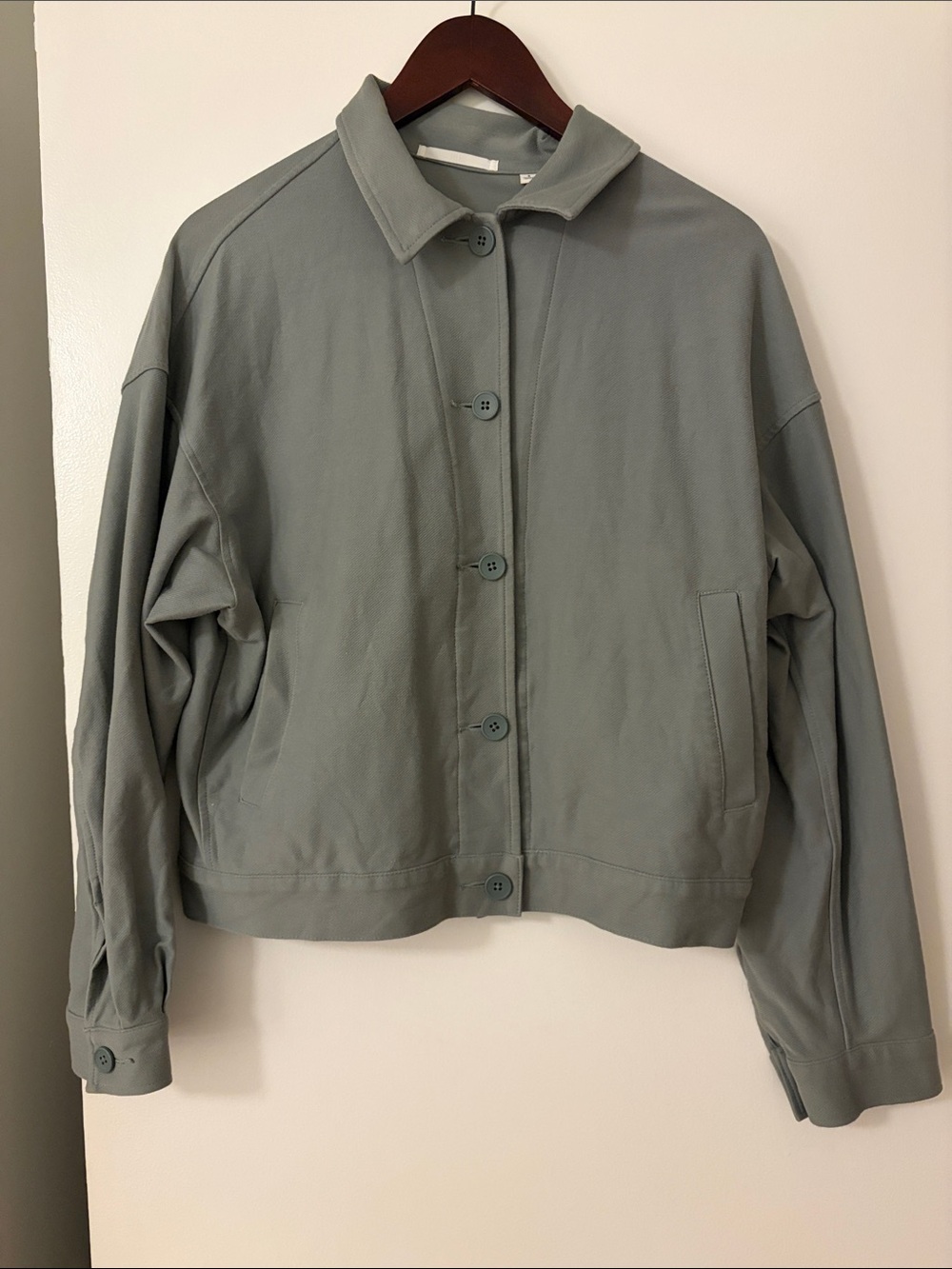 Uniqlo Cotton Women's Relaxed Button-Front Jacket in Sage Green